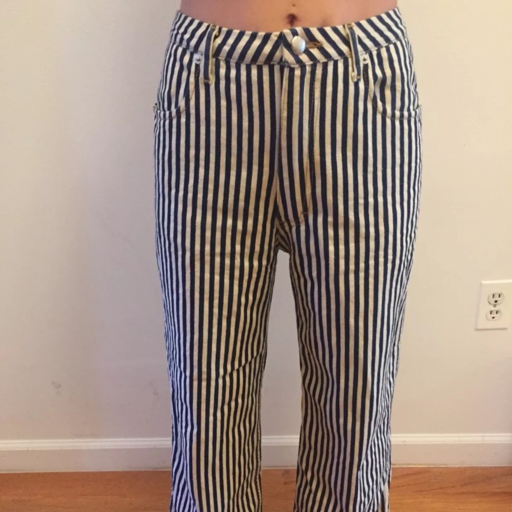 Eckhaus Latta navy/white striped wide leg jean